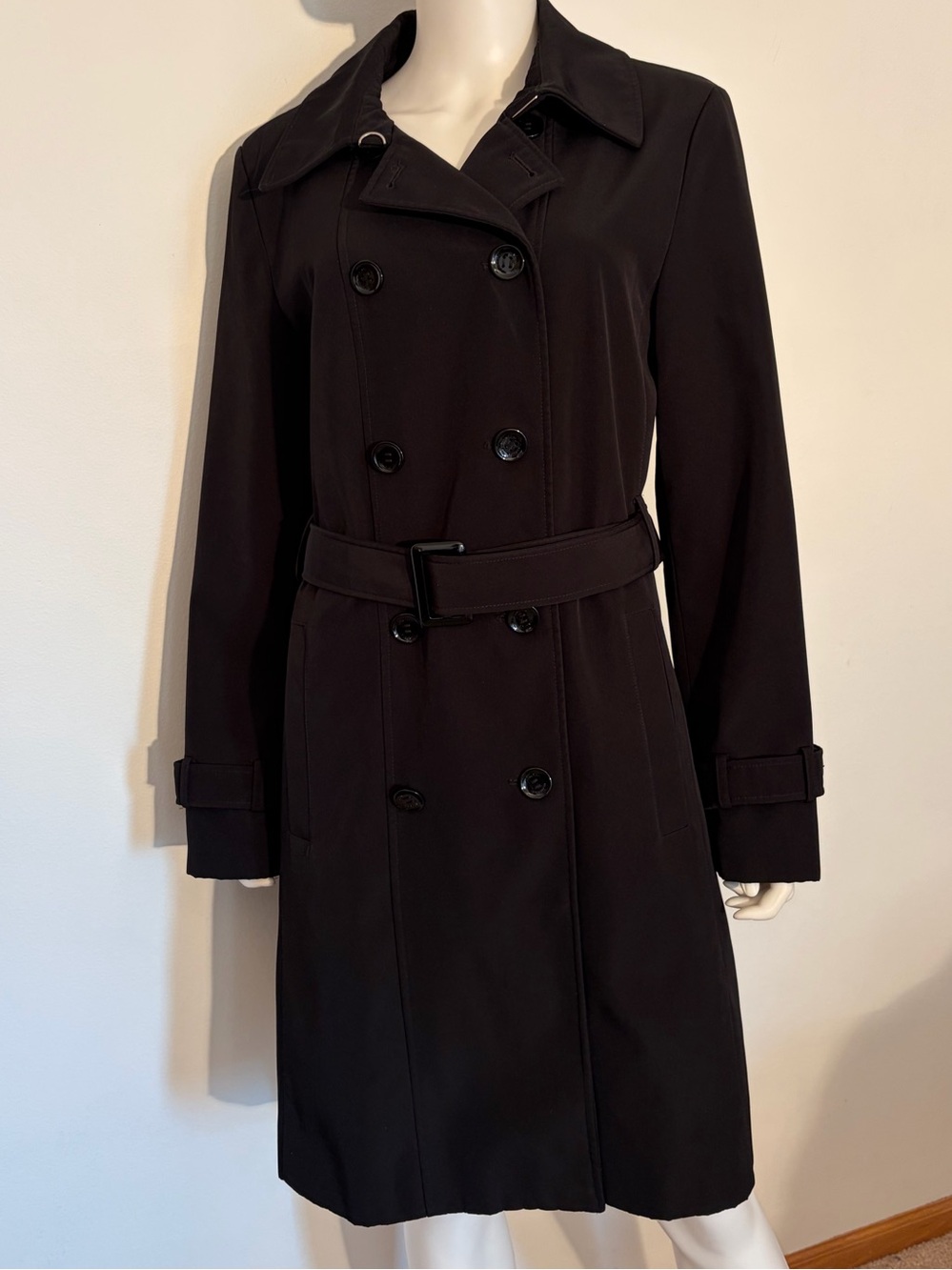 #960 Calvin Klein Women's Black Double-Breasted Trench Coat. Like New!